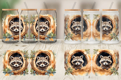 Glass Can Watercolor Raccoon Sublimation artnoy 