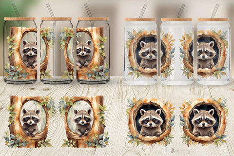 Glass Can Watercolor Raccoon Sublimation artnoy 