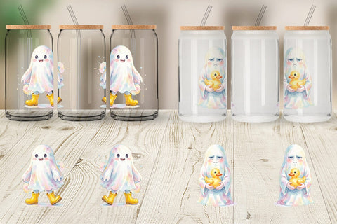 Glass Can Watercolor Rainy Day Ugly Cute Ghost Sublimation artnoy 