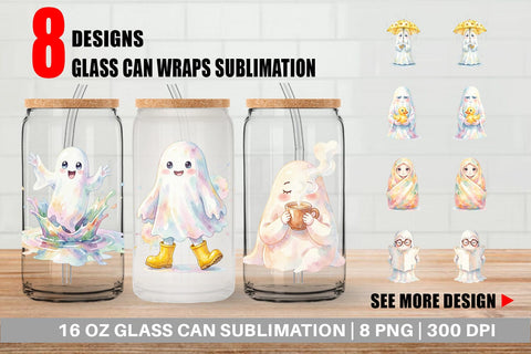 Glass Can Watercolor Rainy Day Ugly Cute Ghost Sublimation artnoy 