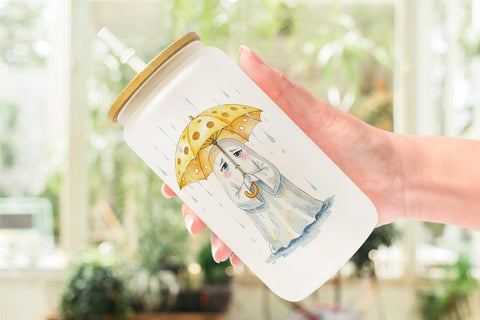 Glass Can Watercolor Rainy Day Ugly Cute Ghost Sublimation artnoy 