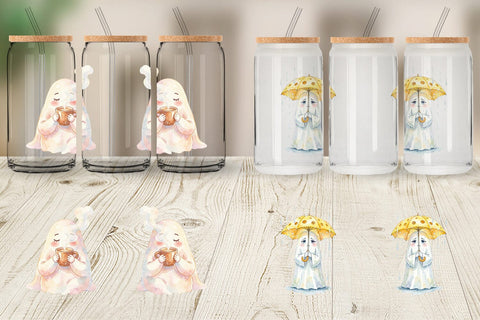 Glass Can Watercolor Rainy Day Ugly Cute Ghost Sublimation artnoy 