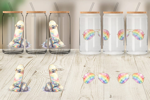 Glass Can Watercolor Retro 70s Roller Disco Art Sublimation artnoy 