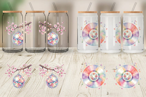 Glass Can Watercolor Retro 70s Roller Disco Art Sublimation artnoy 