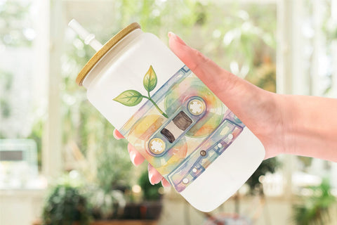 Glass Can Watercolor Retro 70s Roller Disco Art Sublimation artnoy 