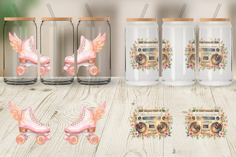 Glass Can Watercolor Retro 70s Roller Disco Art Sublimation artnoy 