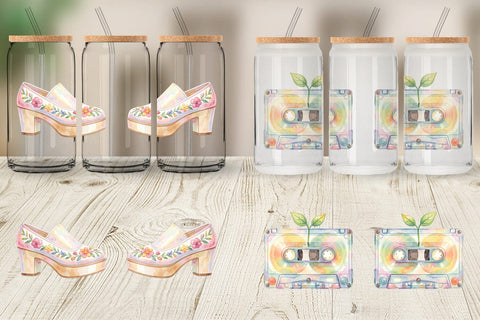 Glass Can Watercolor Retro 70s Roller Disco Art Sublimation artnoy 