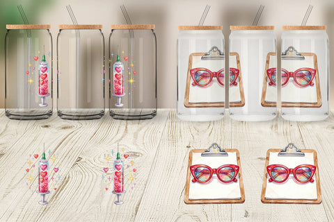 Glass Can Watercolor Retro Groovy Nurse Tools Sublimation artnoy 