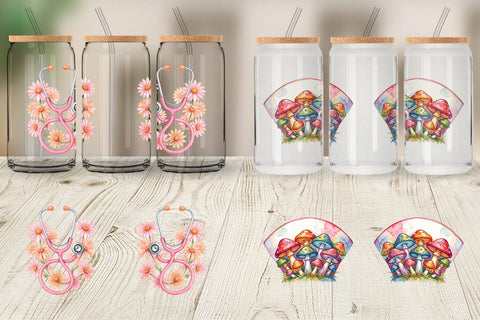 Glass Can Watercolor Retro Groovy Nurse Tools Sublimation artnoy 
