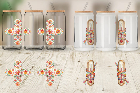 Glass Can Watercolor Retro Groovy Nurse Tools Sublimation artnoy 
