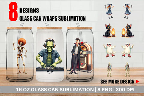 Glass Can Watercolor Retro Halloween Disco Sublimation artnoy 