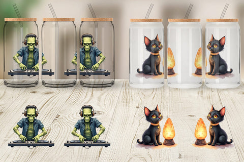 Glass Can Watercolor Retro Halloween Disco Sublimation artnoy 