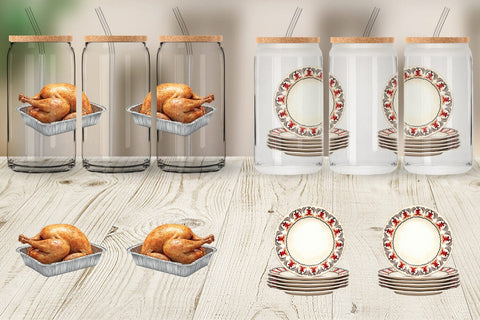 Glass Can Watercolor Retro Thanksgiving Prep Sublimation artnoy 