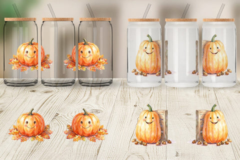 Glass Can Watercolor Rustic Autumn Harvest Pumpkin Sublimation artnoy 