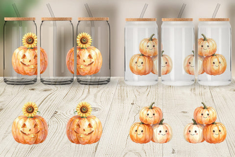 Glass Can Watercolor Rustic Autumn Harvest Pumpkin Sublimation artnoy 