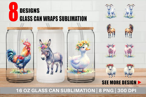 Glass Can Watercolor Rustic Flower Crown Animal Sublimation artnoy 