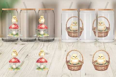 Glass Can Watercolor Rustic Garden Easter Chicks Sublimation artnoy 