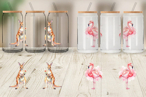 Glass Can Watercolor Safari Mom And Baby Animal Sublimation artnoy 