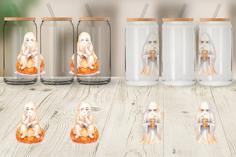 Glass Can Watercolor Sarcastic Autumn Fall Ghost Sublimation artnoy 
