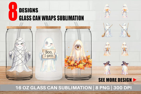 Glass Can Watercolor Sarcastic Autumn Fall Ghost Sublimation artnoy 