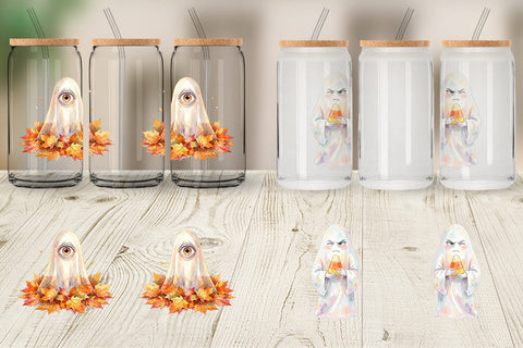 Glass Can Watercolor Sarcastic Autumn Fall Ghost Sublimation artnoy 