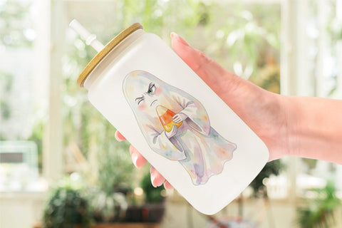 Glass Can Watercolor Sarcastic Autumn Fall Ghost Sublimation artnoy 
