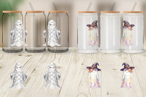 Glass Can Watercolor Sarcastic Autumn Fall Ghost Sublimation artnoy 