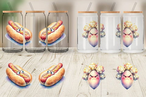 Glass Can Watercolor Sarcastic Camp Food Snacks Sublimation artnoy 