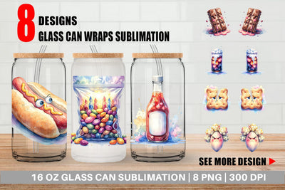 Glass Can Watercolor Sarcastic Camp Food Snacks Sublimation artnoy 