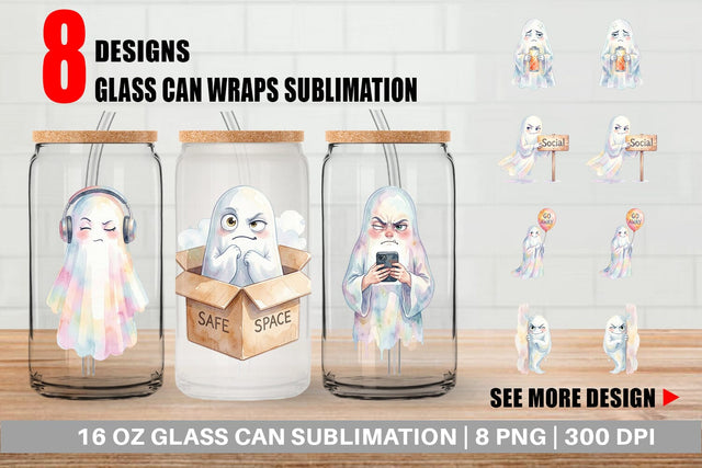 Glass Can Watercolor Sarcastic Introvert Ghost Sublimation artnoy 