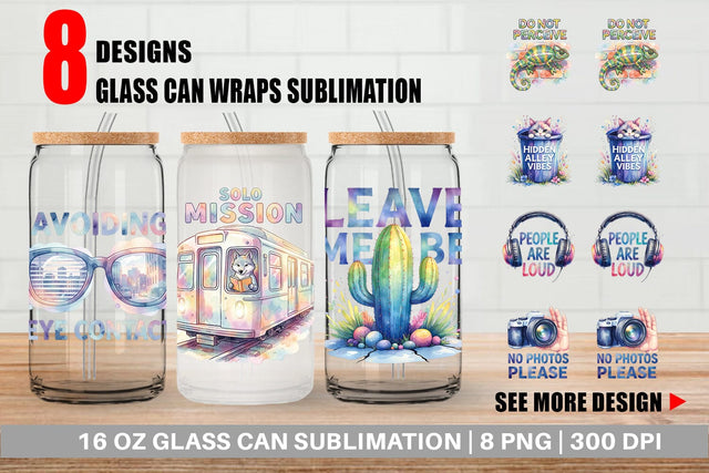 Glass Can Watercolor Sarcastic Introvert Quotes Sublimation artnoy 