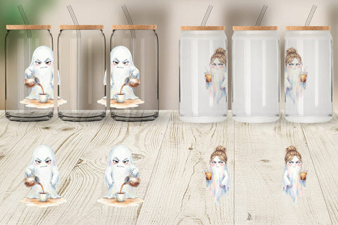 Glass Can Watercolor Sarcastic Morning Coffee Ghost Sublimation artnoy 