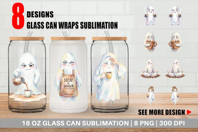 Glass Can Watercolor Sarcastic Morning Coffee Ghost Sublimation artnoy 