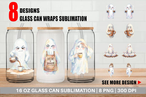 Glass Can Watercolor Sarcastic Morning Coffee Ghost Sublimation artnoy 