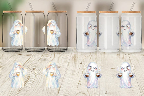 Glass Can Watercolor Sarcastic Morning Coffee Ghost Sublimation artnoy 