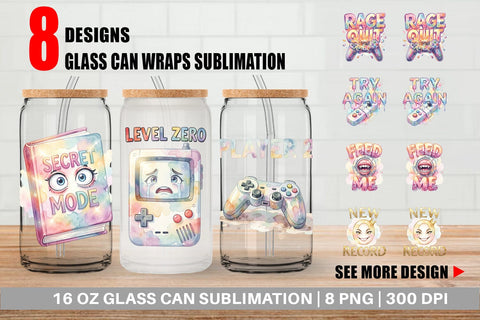 Glass Can Watercolor Sarcastic Retro Gaming Quotes Sublimation artnoy 