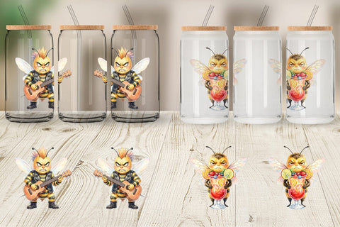 Glass Can Watercolor Sarcastic Rocker Bee Tropical Sublimation artnoy 