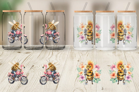 Glass Can Watercolor Sarcastic Rocker Bee Tropical Sublimation artnoy 