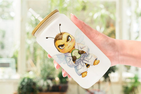 Glass Can Watercolor Sassy Queen Bee Vacation Art Sublimation artnoy 