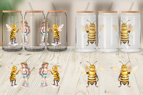 Glass Can Watercolor Sassy Queen Bee Vacation Art Sublimation artnoy 