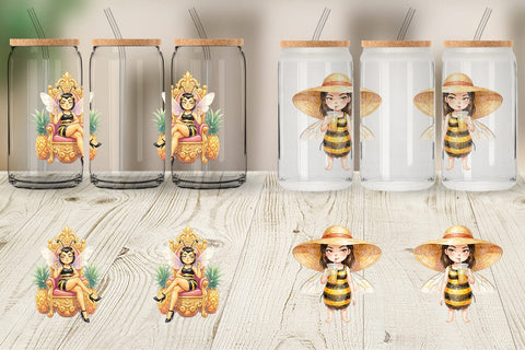 Glass Can Watercolor Sassy Queen Bee Vacation Art Sublimation artnoy 