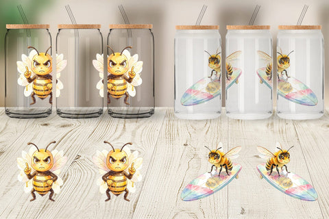 Glass Can Watercolor Sassy Queen Bee Vacation Art Sublimation artnoy 