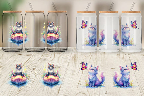 Glass Can Watercolor Sassy Sarcastic Camping Cat Sublimation artnoy 