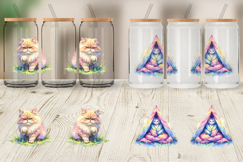 Glass Can Watercolor Sassy Sarcastic Camping Cat Sublimation artnoy 