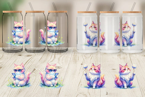 Glass Can Watercolor Sassy Sarcastic Camping Cat Sublimation artnoy 