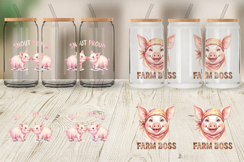 Glass Can Watercolor Silly Piggy Muddy Quotes Sublimation artnoy 