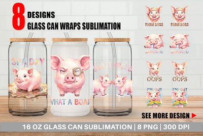 Glass Can Watercolor Silly Piggy Muddy Quotes Sublimation artnoy 