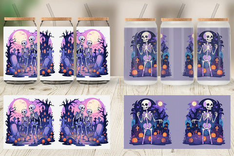 Glass Can Watercolor Skeleton Sublimation artnoy 