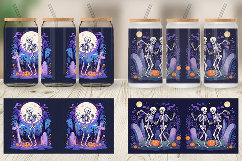 Glass Can Watercolor Skeleton Sublimation artnoy 