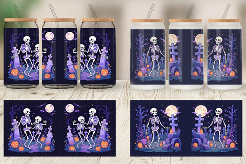Glass Can Watercolor Skeleton Sublimation artnoy 